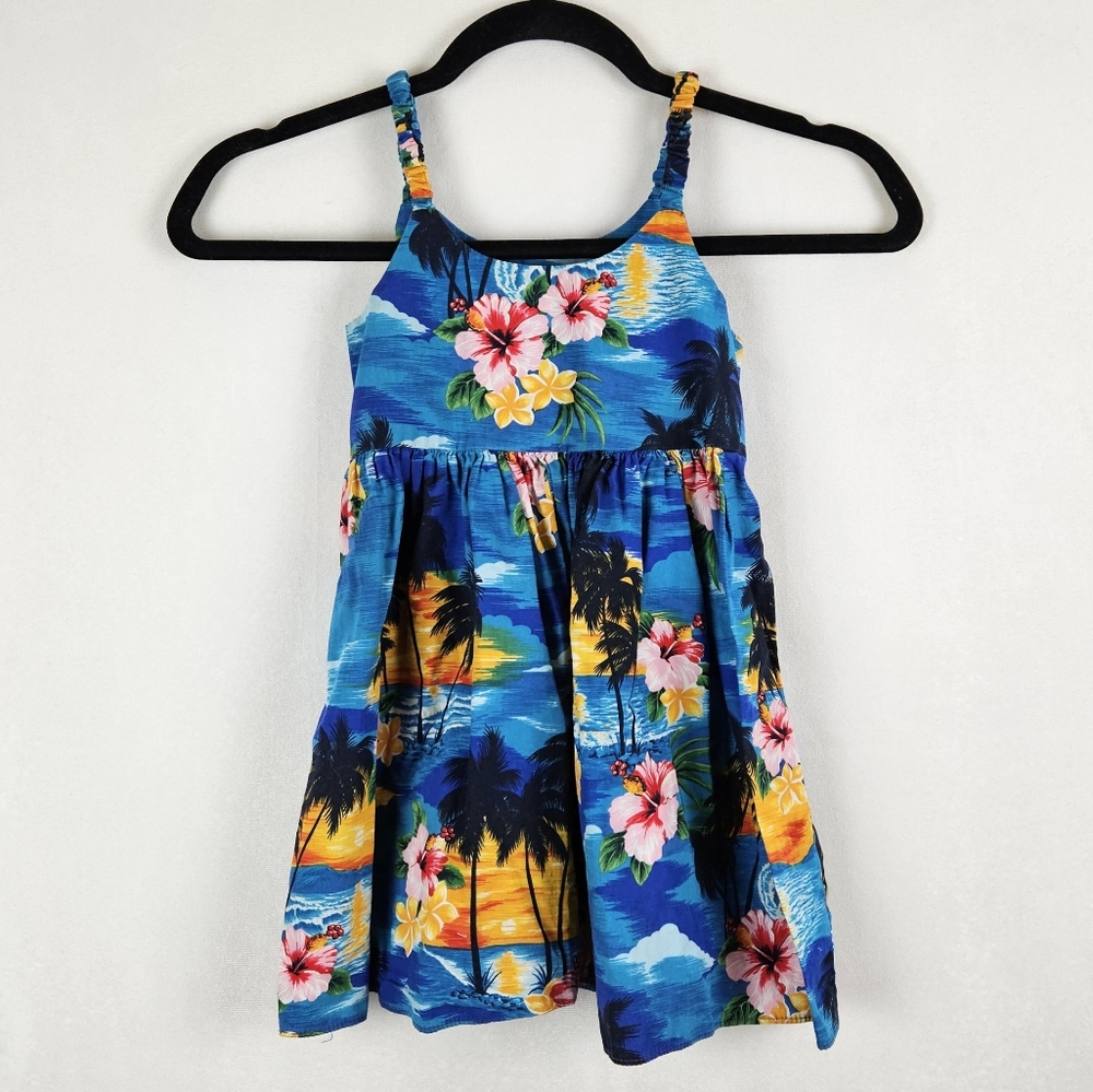 Vintage Pacific Legend Made In Hawaii Floral Dress Blue Tropical Size 5/6